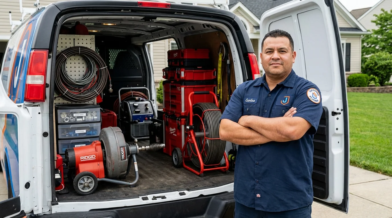 Professional drain cleaning equipment and Johns Plumbing LLC plumber in Polo