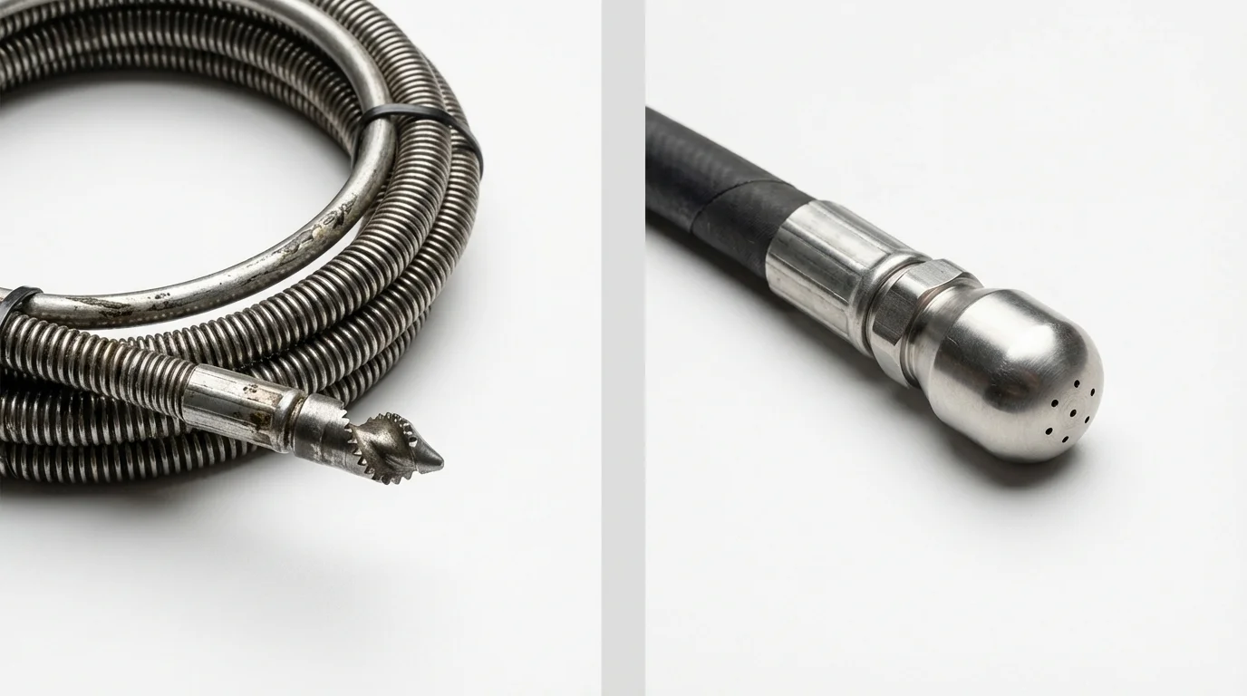 Drain snake cable and hydro jetting nozzle used for drain cleaning in Polo, IL