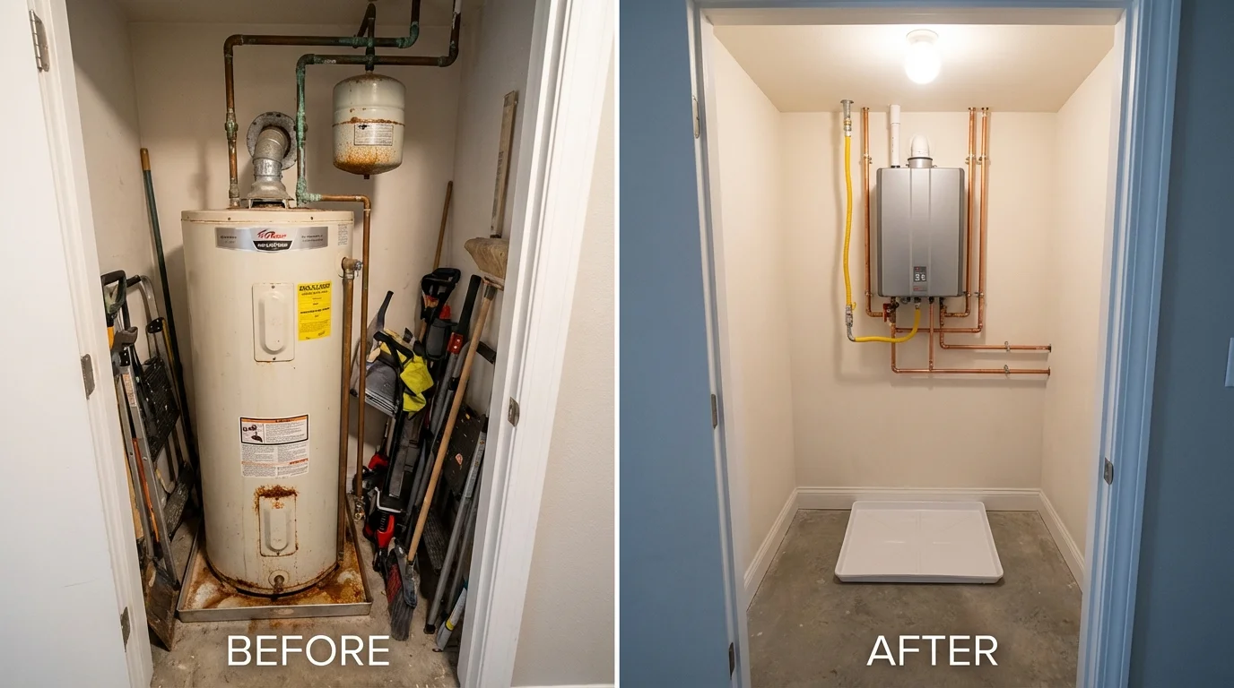 Tank water heater versus wall-mounted tankless unit comparison for Polo, IL homeowners