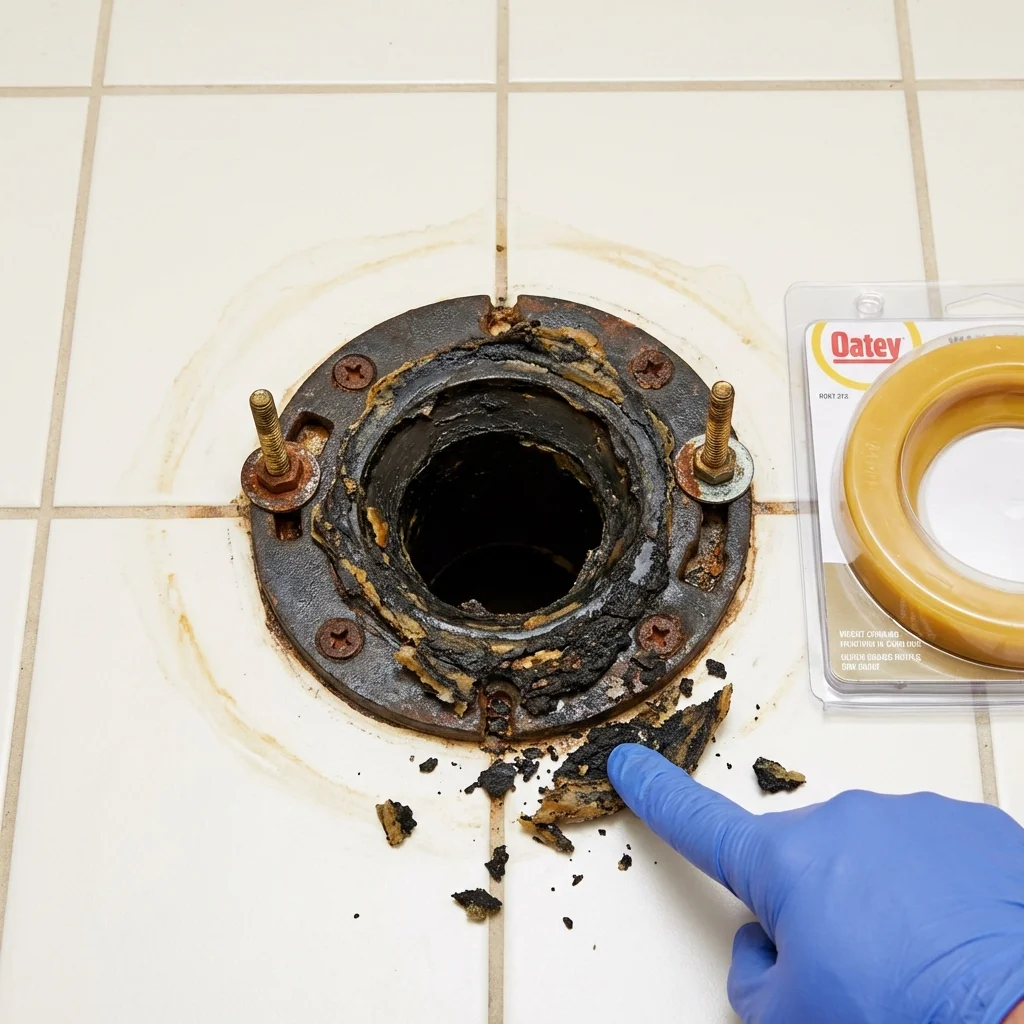 Failed wax ring showing water seepage at the base of a toilet in a Polo, IL home